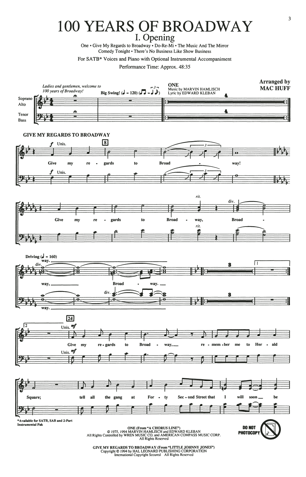 Mac Huff 100 Years of Broadway (Medley) (Singer's Edition) Sheet Music Notes & Chords for SAB Choir - Download or Print PDF