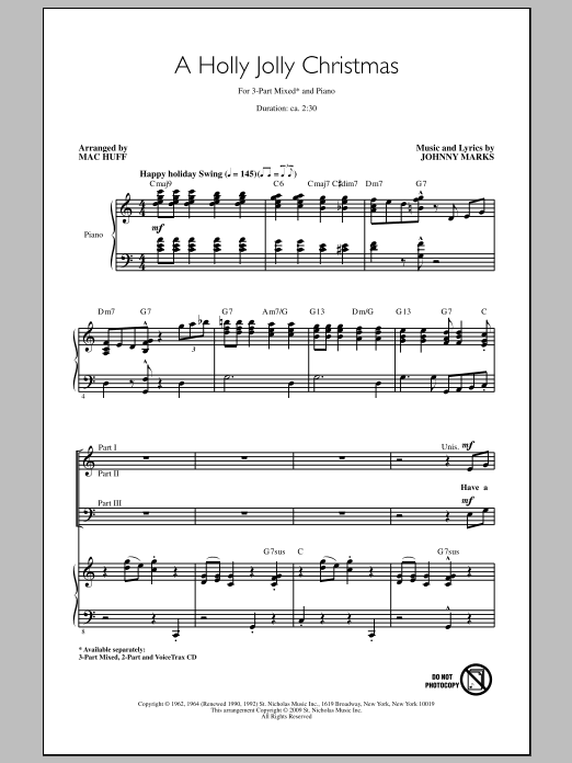 Mac Huff A Holly Jolly Christmas Sheet Music Notes & Chords for 3-Part Mixed - Download or Print PDF
