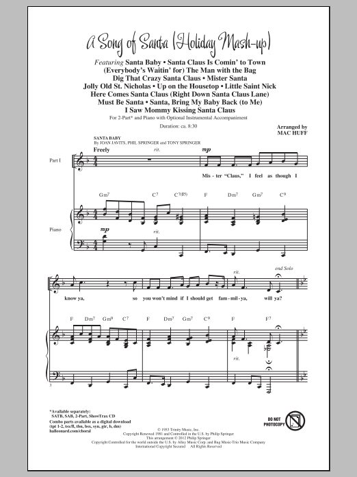 Mac Huff A Song Of Santa (Medley) Sheet Music Notes & Chords for 2-Part Choir - Download or Print PDF