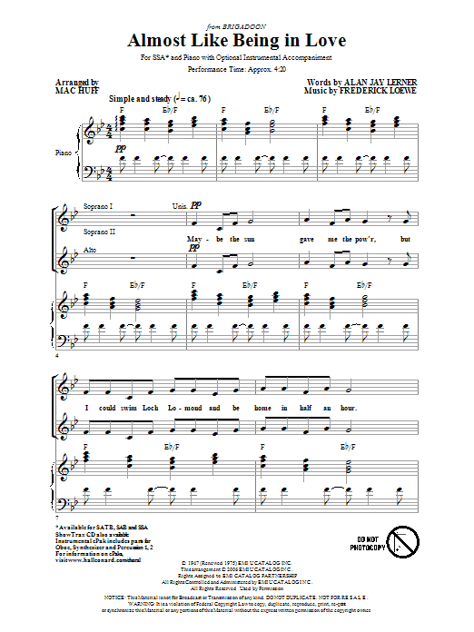 Mac Huff Almost Like Being In Love Sheet Music Notes & Chords for SAB - Download or Print PDF