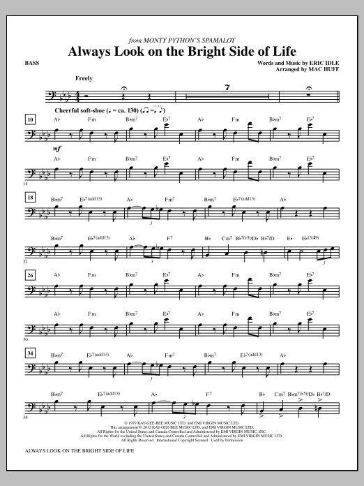 Mac Huff Always Look On The Bright Side Of Life - Bass Sheet Music Notes & Chords for Choir Instrumental Pak - Download or Print PDF