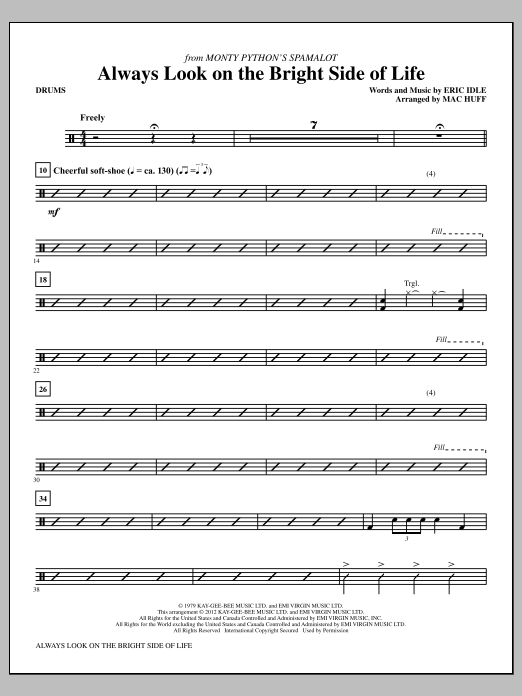 Mac Huff Always Look On The Bright Side Of Life - Drums Sheet Music Notes & Chords for Choir Instrumental Pak - Download or Print PDF