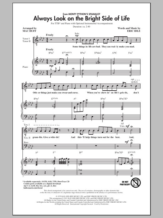 Mac Huff Always Look On The Bright Side Of Life Sheet Music Notes & Chords for Choral TTB - Download or Print PDF