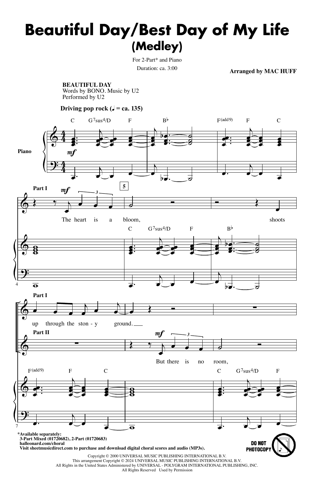 Mac Huff Beautiful Day/Best Day Of My Life (Medley) Sheet Music Notes & Chords for 3-Part Mixed Choir - Download or Print PDF