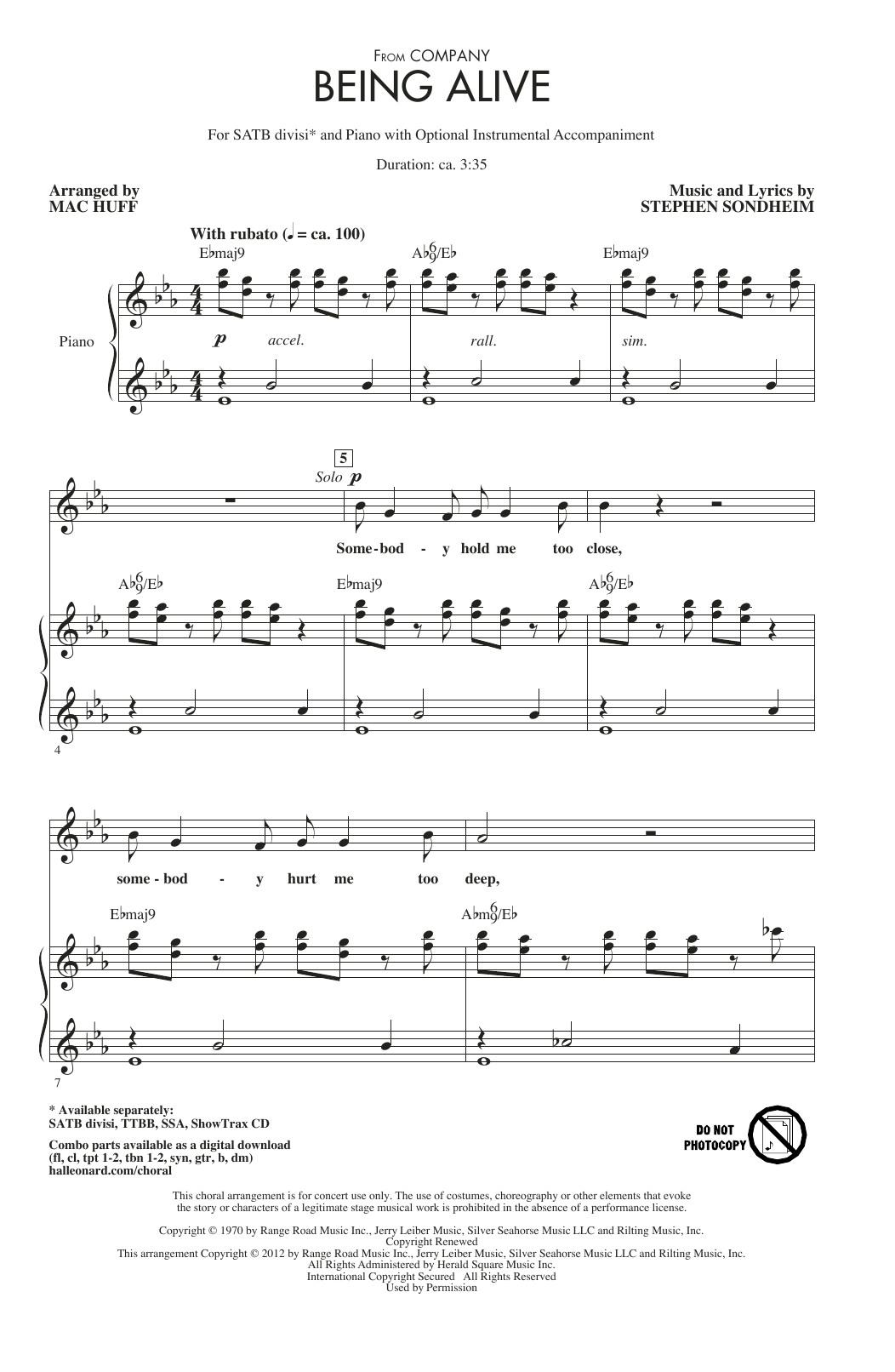 Stephen Sondheim Being Alive (from Company) (arr. Mac Huff) Sheet Music Notes & Chords for SATB - Download or Print PDF