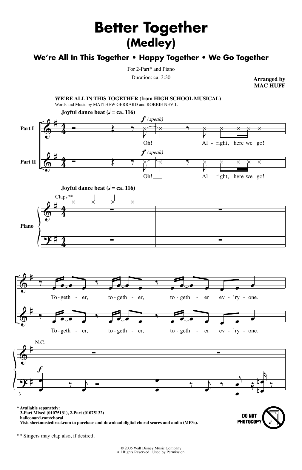 Mac Huff Better Together (Medley) Sheet Music Notes & Chords for 2-Part Choir - Download or Print PDF