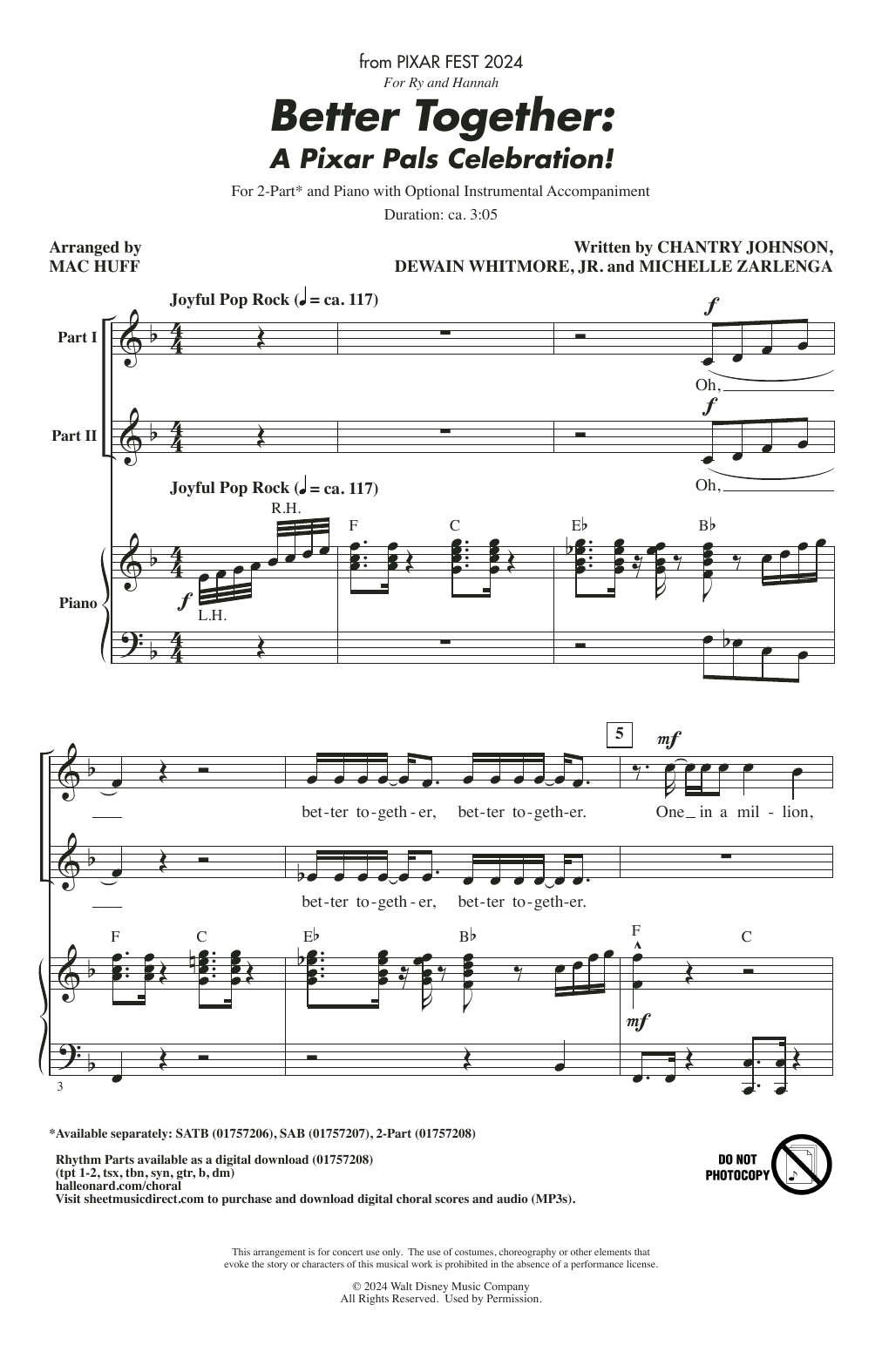 Mac Huff Better Together: A Pixar Pals Celebration! Sheet Music Notes & Chords for 2-Part Choir - Download or Print PDF