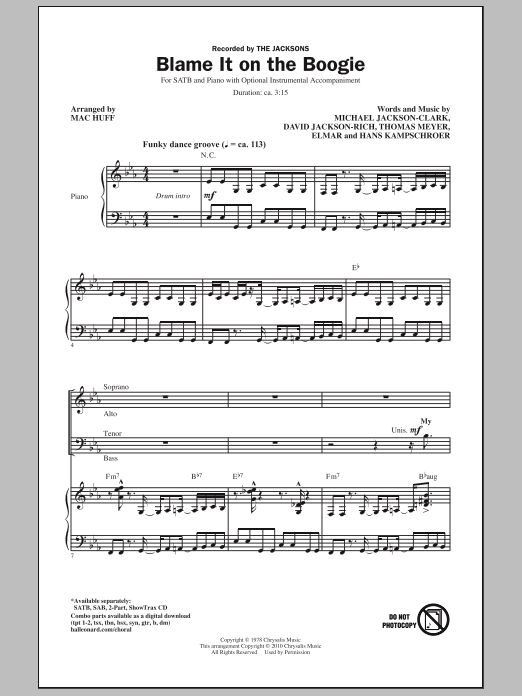 Mac Huff Blame It On The Boogie Sheet Music Notes & Chords for SAB - Download or Print PDF