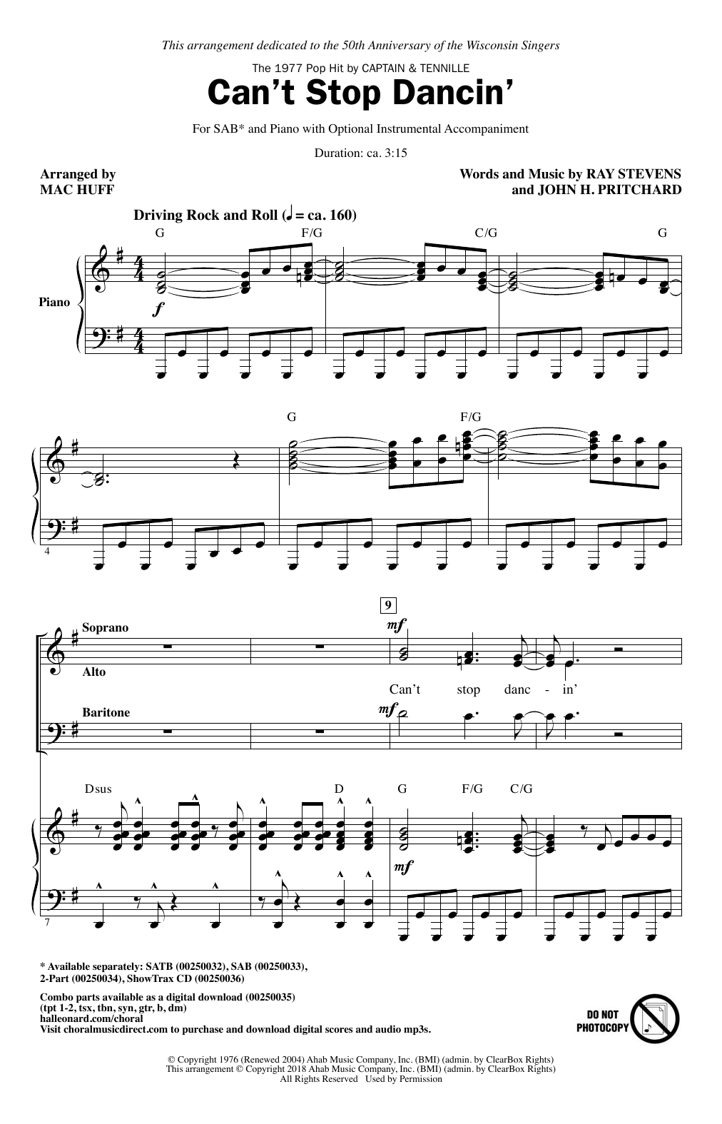 Mac Huff Can't Stop Dancin' Sheet Music Notes & Chords for SAB - Download or Print PDF