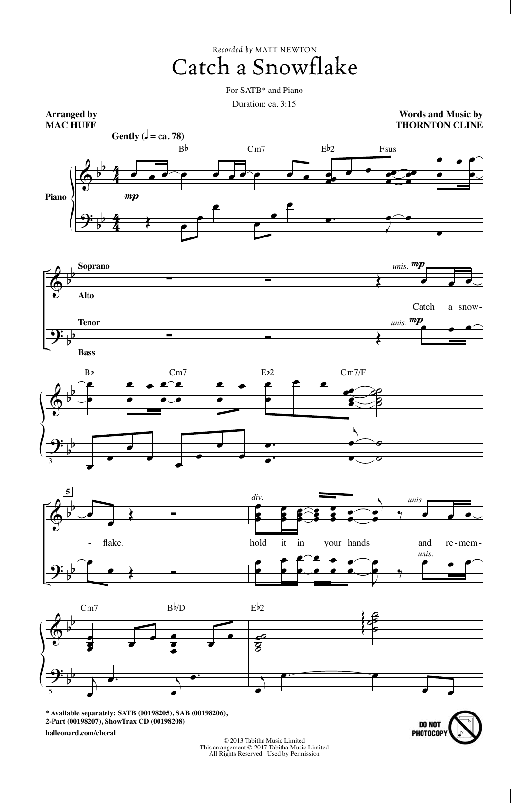 Mac Huff Catch A Snowflake Sheet Music Notes & Chords for SATB - Download or Print PDF