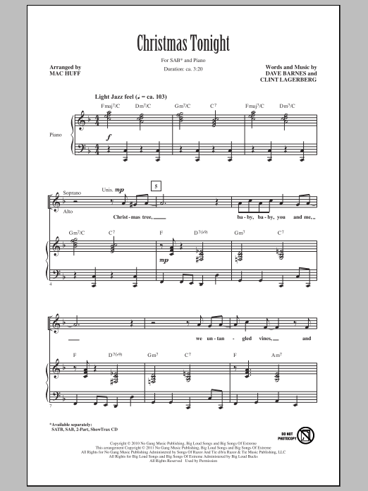 Mac Huff Christmas Tonight Sheet Music Notes & Chords for 2-Part Choir - Download or Print PDF