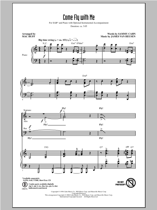 Frank Sinatra Come Fly With Me (arr. Mac Huff) Sheet Music Notes & Chords for TTBB - Download or Print PDF
