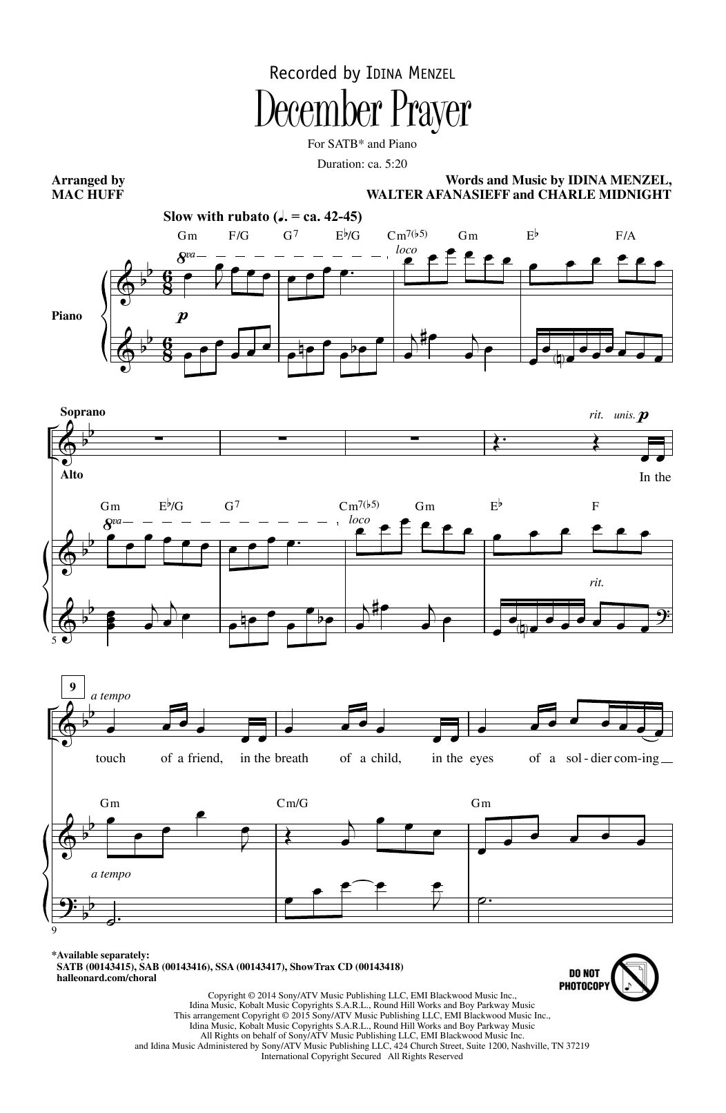 Idina Menzel December Prayer (arr. Mac Huff) Sheet Music Notes & Chords for SATB - Download or Print PDF