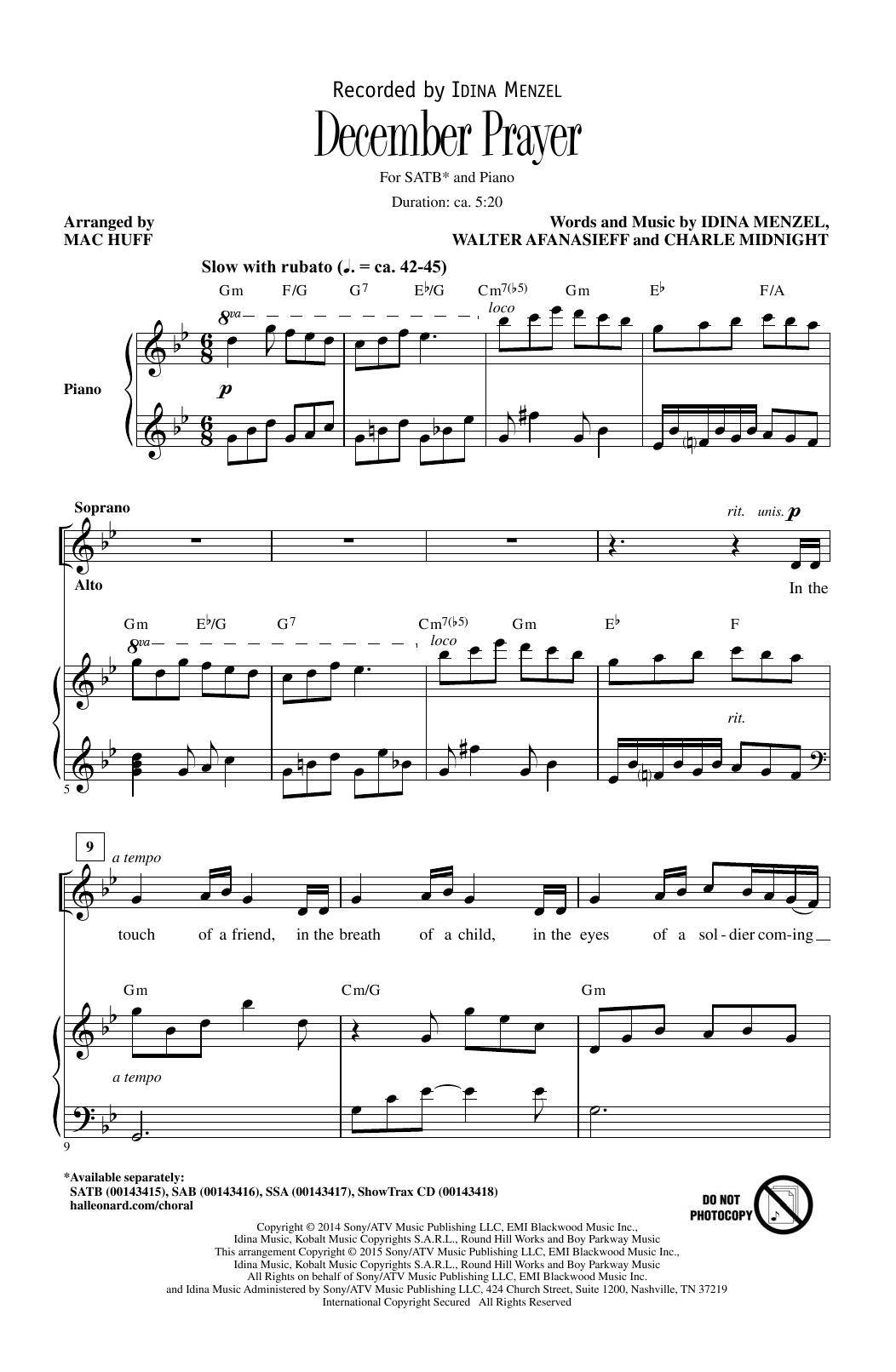 Idina Menzel December Prayer (arr. Mac Huff) Sheet Music Notes & Chords for SSA - Download or Print PDF