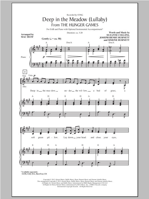 Sting Deep In The Meadow (arr. Mac Huff) Sheet Music Notes & Chords for SATB - Download or Print PDF