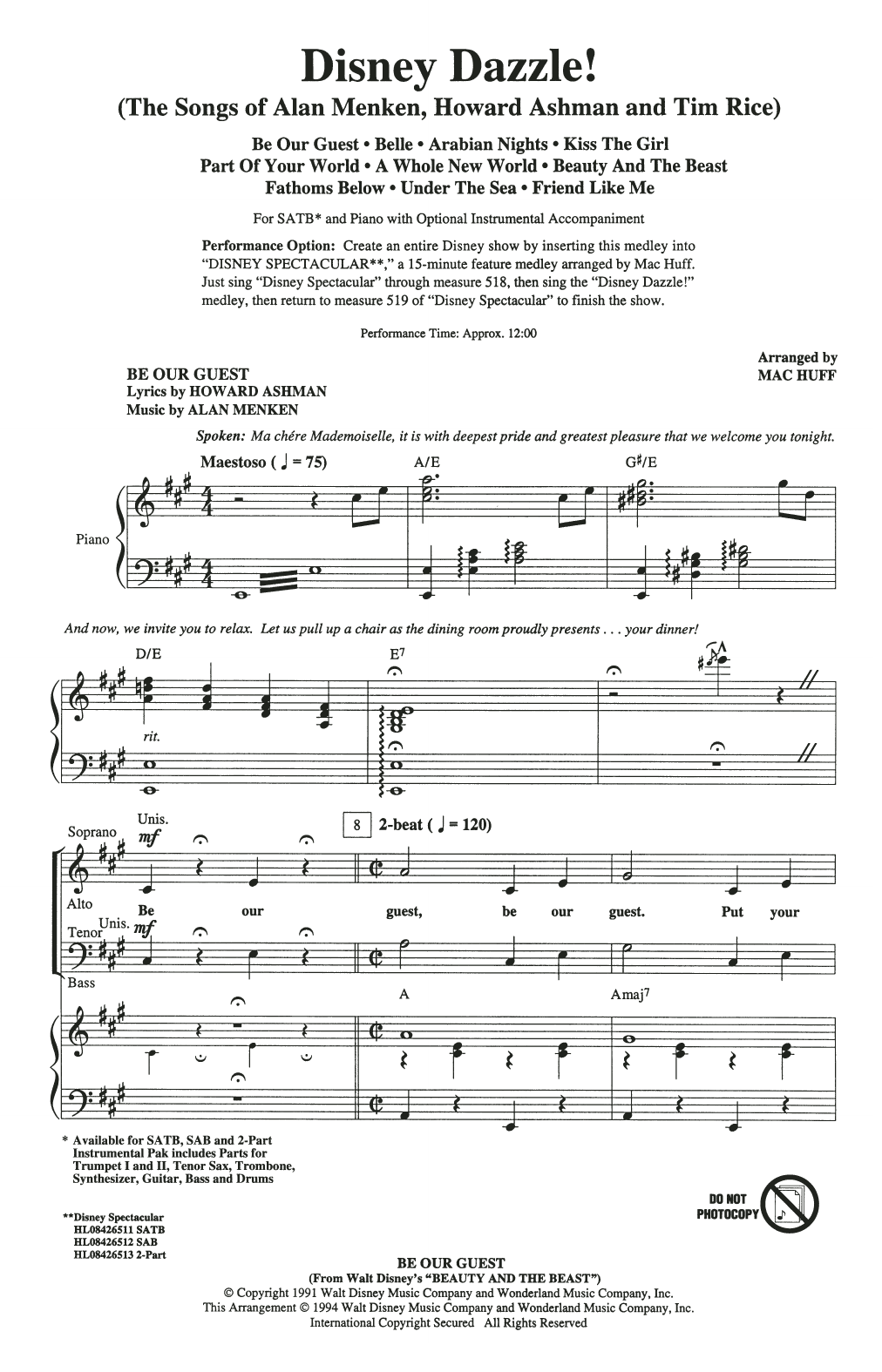 Mac Huff Disney Dazzle! (The Songs of Alan Menken, Howard Ashman and Tim Rice) (Medley) Sheet Music Notes & Chords for SATB Choir - Download or Print PDF