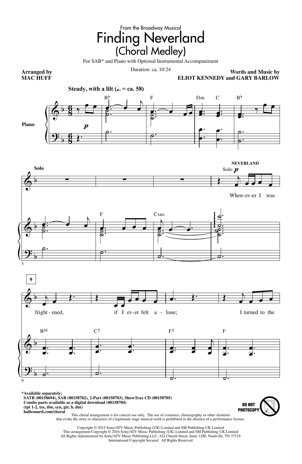 Gary Barlow & Eliot Kennedy Finding Neverland (Choral Medley) (arr. Mac Huff) Sheet Music Notes & Chords for SAB - Download or Print PDF