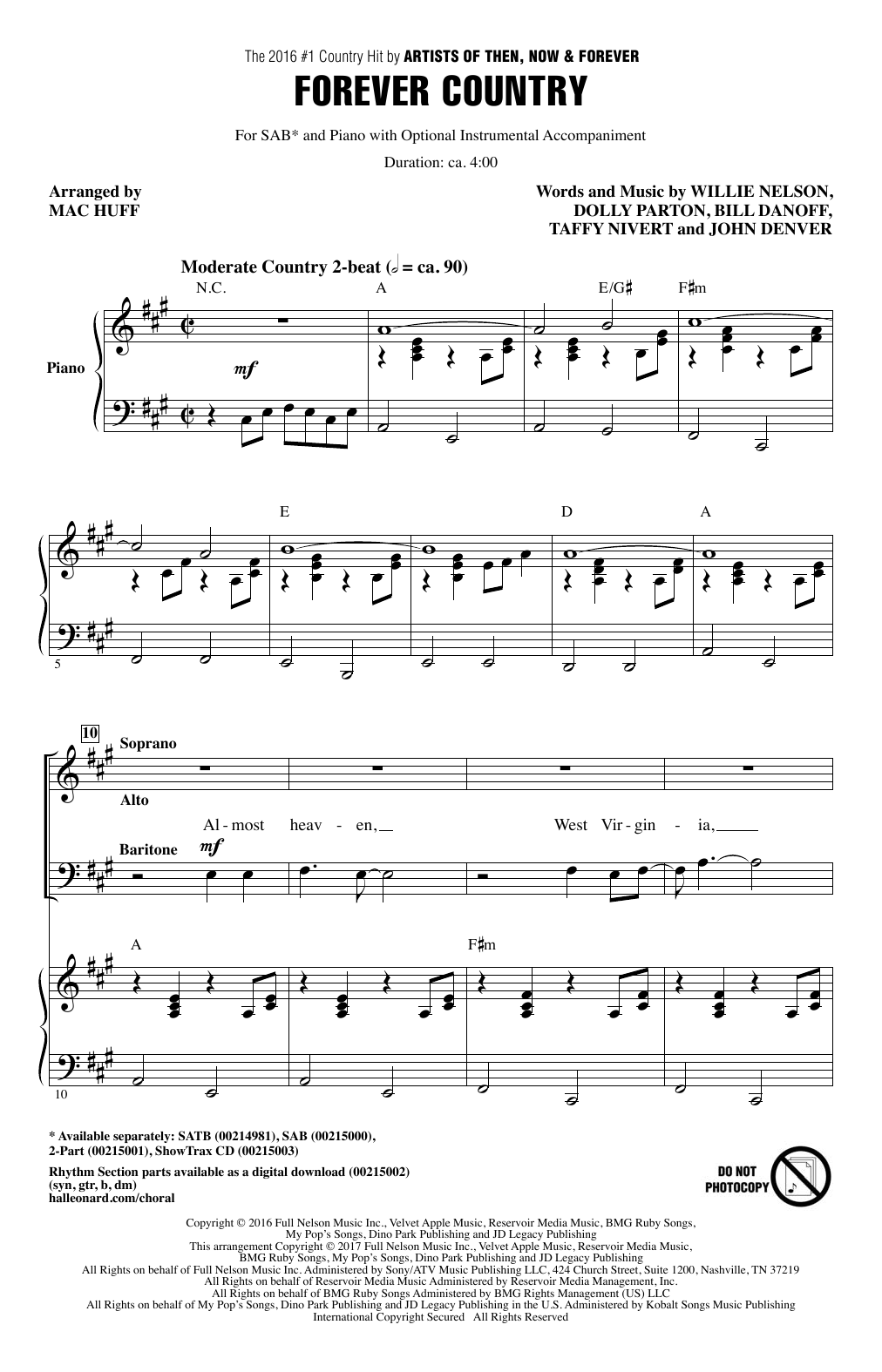 Artists of Then, Now & Forever Forever Country (arr. Mac Huff) Sheet Music Notes & Chords for SATB - Download or Print PDF