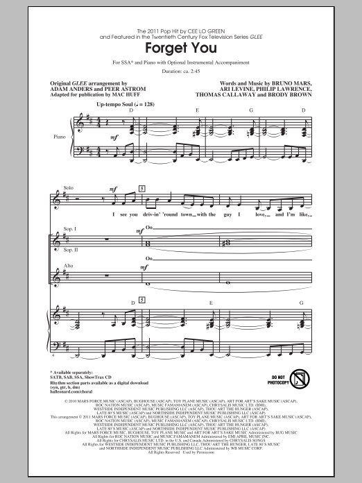 Mac Huff Forget You Sheet Music Notes & Chords for SSA - Download or Print PDF