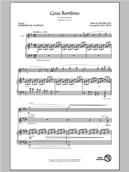 Pietro Yon Gesù Bambino (The Infant Jesus) (arr. Mac Huff) Sheet Music Notes & Chords for SSA - Download or Print PDF