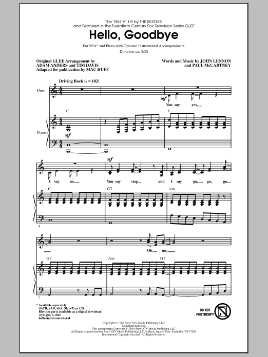 Mac Huff Hello, Goodbye Sheet Music Notes & Chords for SSA - Download or Print PDF