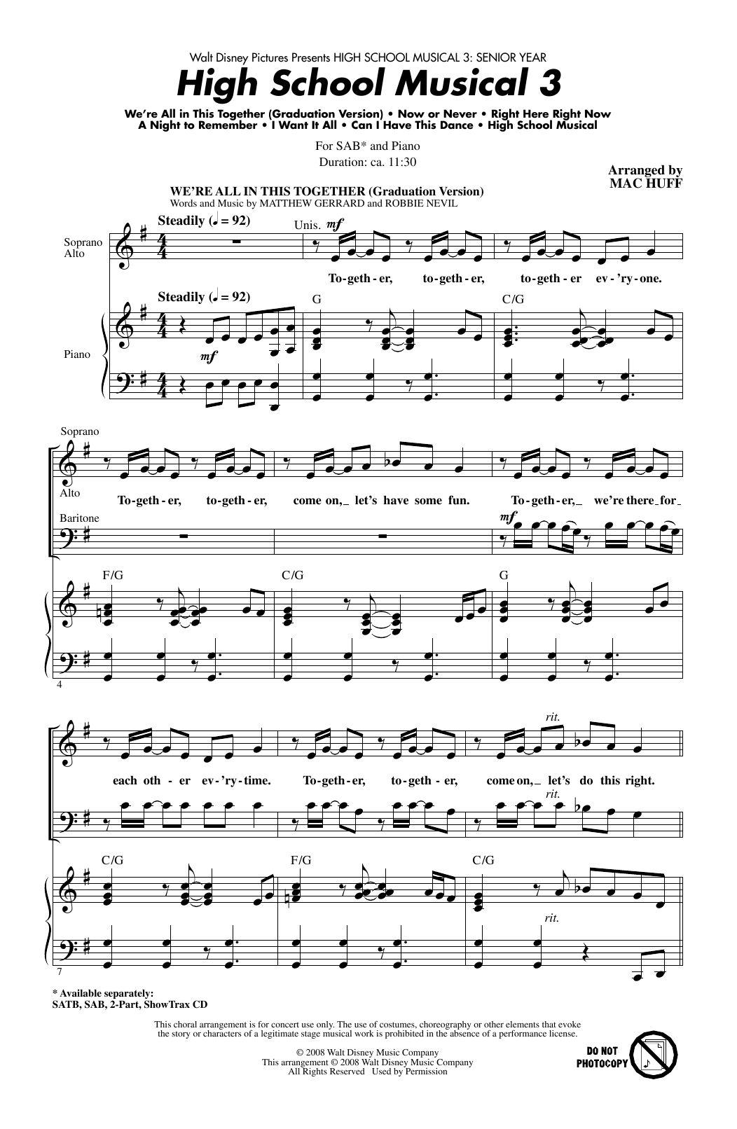 Mac Huff High School Musical 3 (Choral Medley) Sheet Music Notes & Chords for SAB - Download or Print PDF