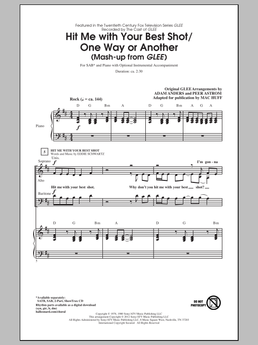 Mac Huff Hit Me With Your Best Shot / One Way Or Another Sheet Music Notes & Chords for SATB - Download or Print PDF