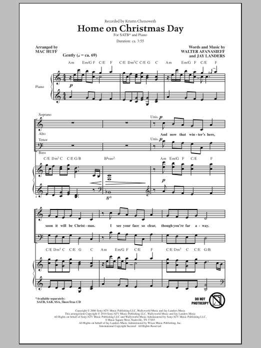 Mac Huff Home On Christmas Day Sheet Music Notes & Chords for SATB - Download or Print PDF