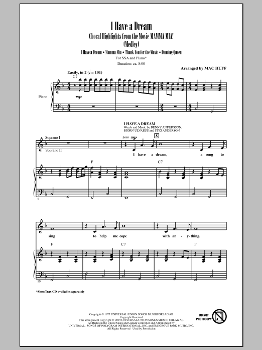 Mac Huff I Have A Dream - Choral Highlights from the Movie Mamma Mia! (Medley) Sheet Music Notes & Chords for SSA - Download or Print PDF
