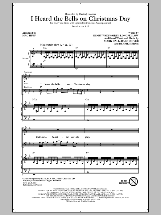 Mac Huff I Heard The Bells On Christmas Day Sheet Music Notes & Chords for SAB - Download or Print PDF