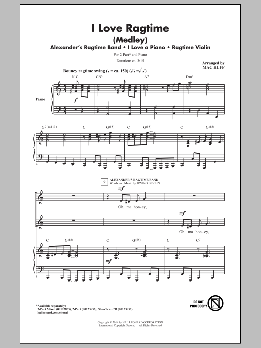Mac Huff I Love Ragtime (Medley) Sheet Music Notes & Chords for 2-Part Choir - Download or Print PDF