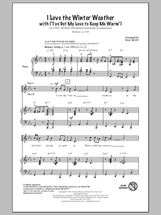 Tony Bennett I Love The Winter Weather (arr. Mac Huff) Sheet Music Notes & Chords for SAB - Download or Print PDF
