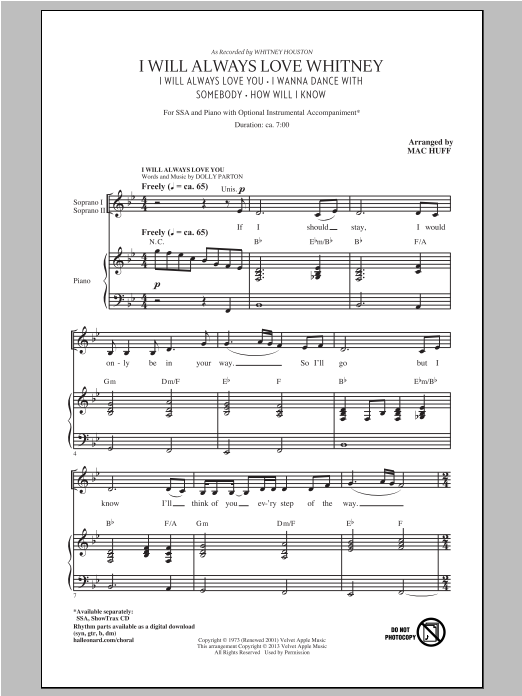 Mac Huff I Will Always Love Whitney Sheet Music Notes & Chords for SSA - Download or Print PDF