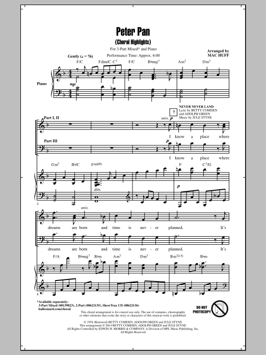 Mac Huff I Won't Grow Up Sheet Music Notes & Chords for 3-Part Mixed - Download or Print PDF