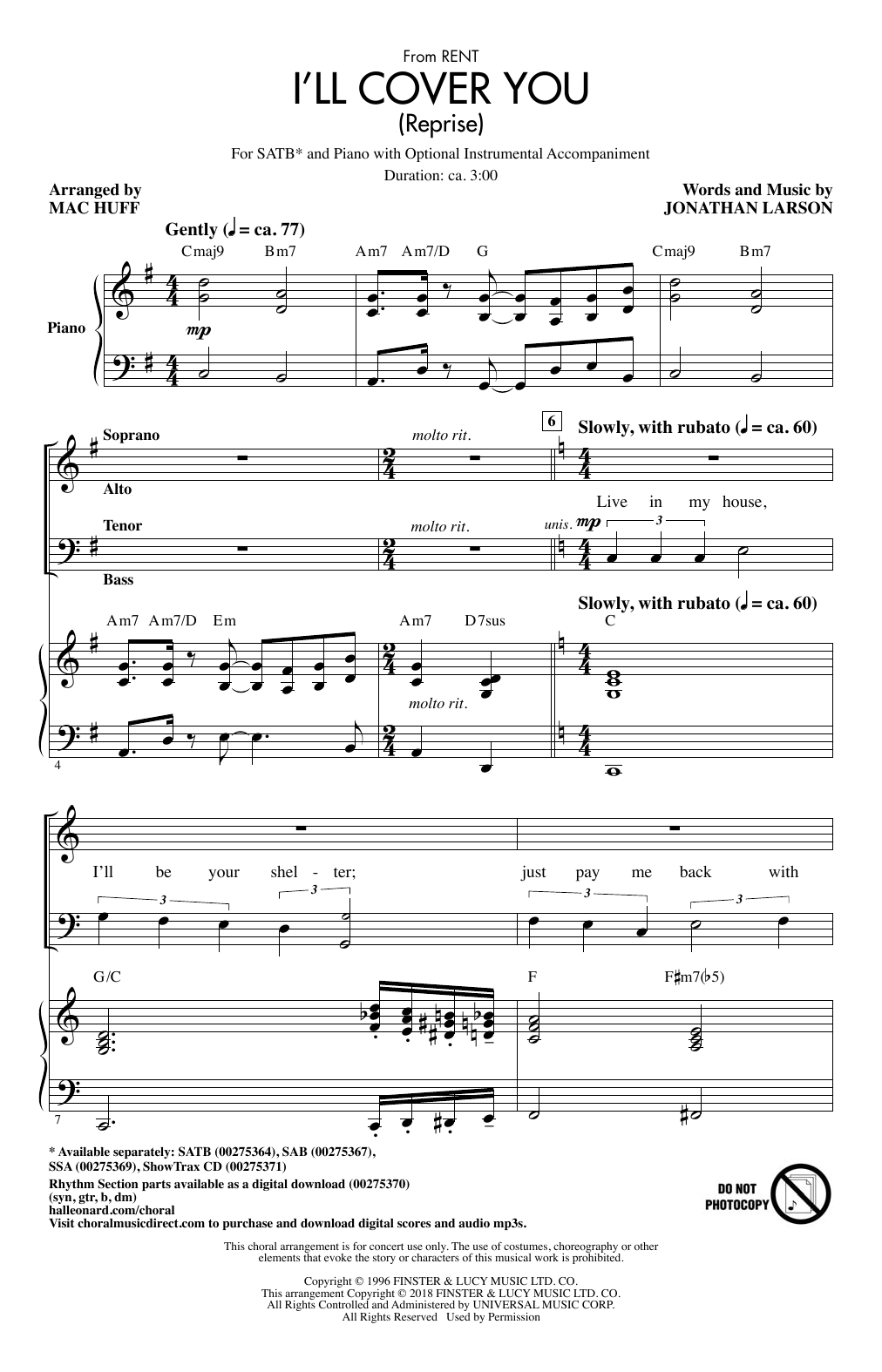 Mac Huff I'll Cover You (Reprise) Sheet Music Notes & Chords for SATB - Download or Print PDF