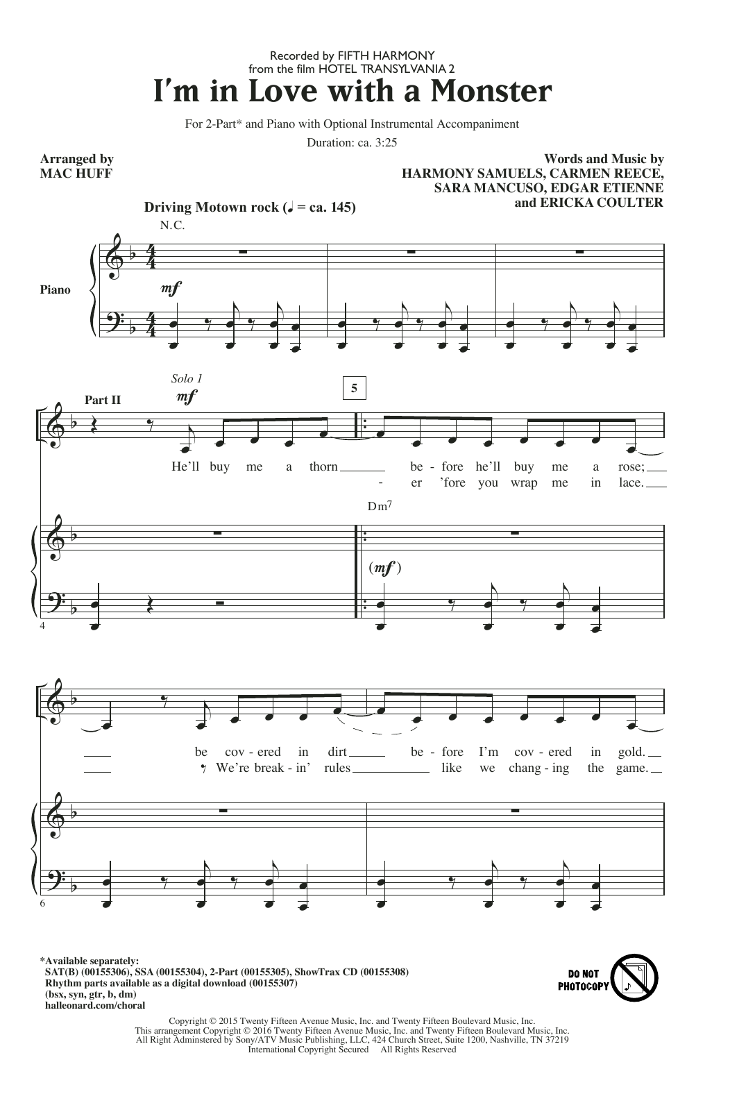 Fifth Harmony I'm In Love With A Monster (arr. Mac Huff) Sheet Music Notes & Chords for SATB - Download or Print PDF