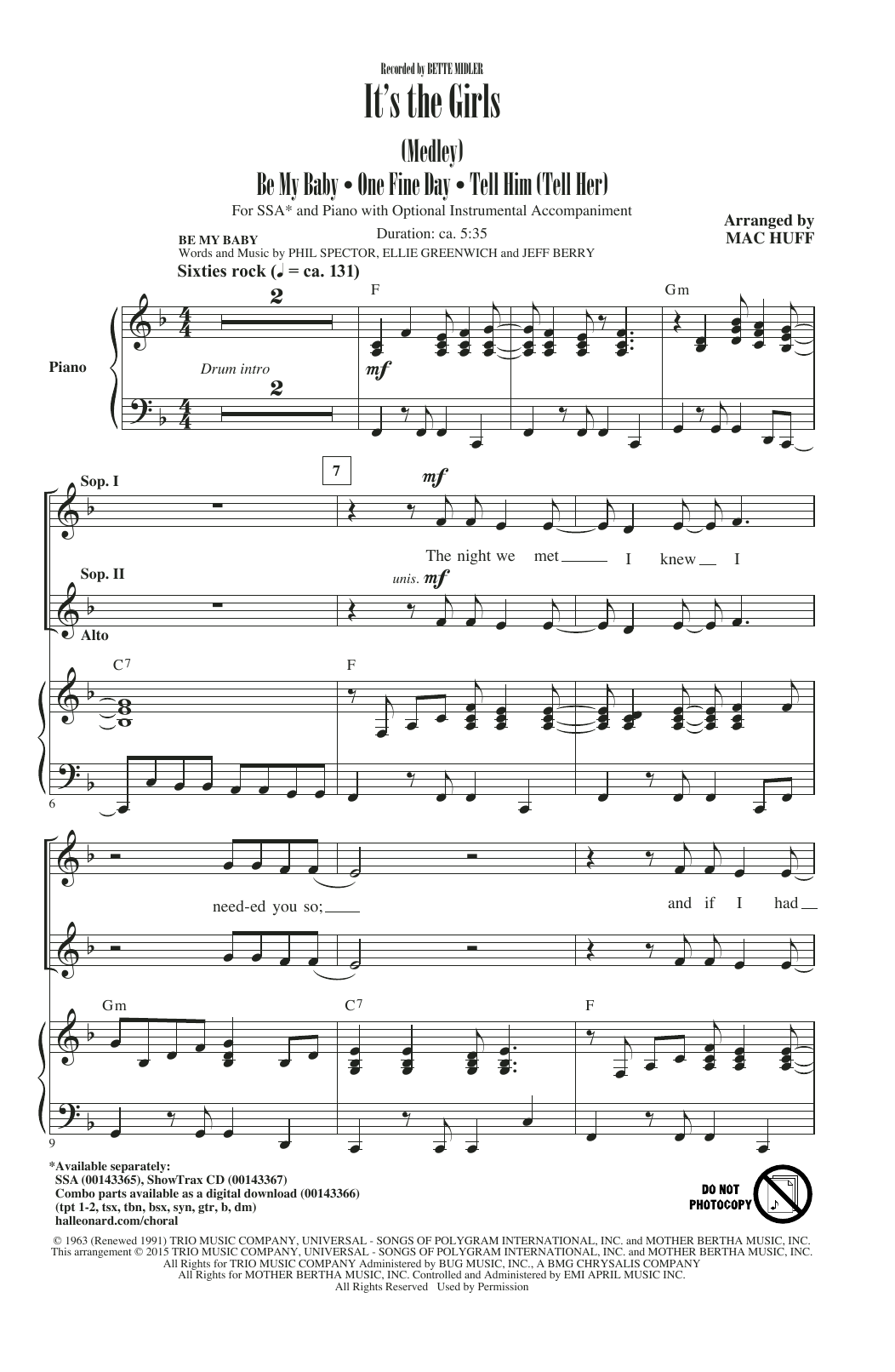 Mac Huff It's The Girls (Medley) Sheet Music Notes & Chords for SSA - Download or Print PDF