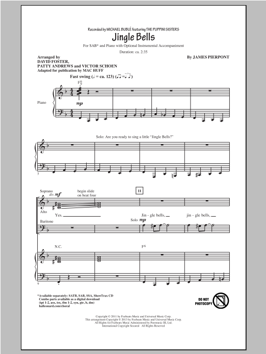 Michael Buble Jingle Bells (arr. Mac Huff) Sheet Music Notes & Chords for SSA - Download or Print PDF