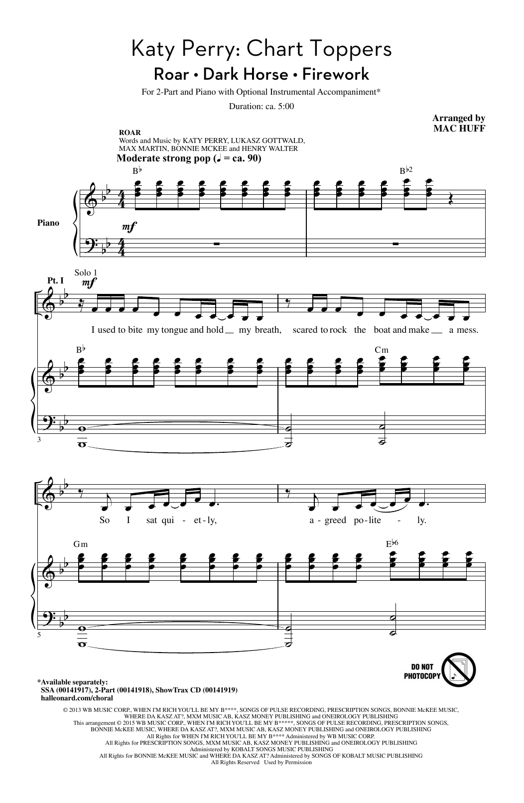 Mac Huff Katy Perry: Chart Toppers Sheet Music Notes & Chords for 2-Part Choir - Download or Print PDF