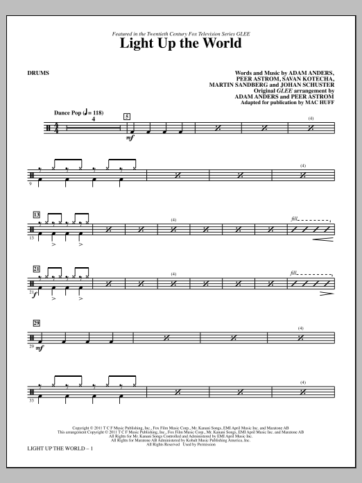 Mac Huff Light Up The World - Drums Sheet Music Notes & Chords for Choir Instrumental Pak - Download or Print PDF