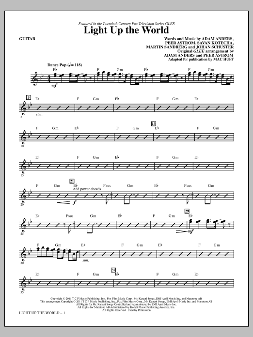 Mac Huff Light Up The World - Guitar Sheet Music Notes & Chords for Choir Instrumental Pak - Download or Print PDF