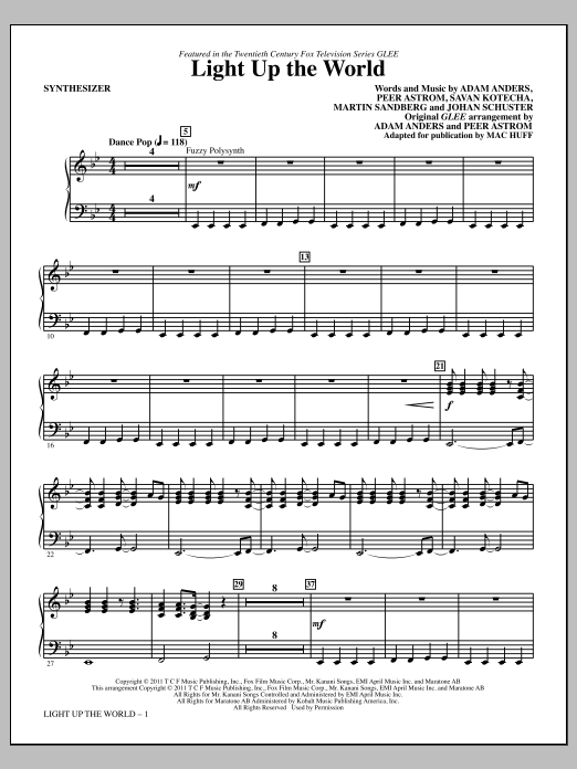 Mac Huff Light Up The World - Synthesizer Sheet Music Notes & Chords for Choir Instrumental Pak - Download or Print PDF