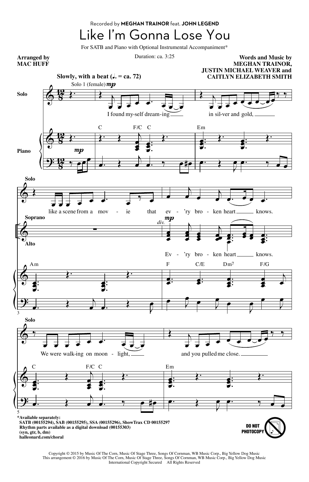 Meghan Trainor Like I'm Gonna Lose You (arr. Mac Huff) Sheet Music Notes & Chords for SATB - Download or Print PDF