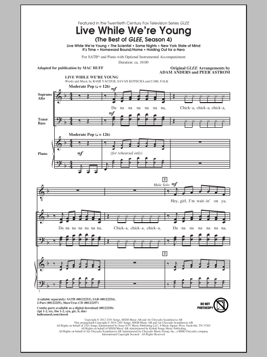 Mac Huff Live While We're Young (The Best of Glee Season 4) Sheet Music Notes & Chords for SAB - Download or Print PDF