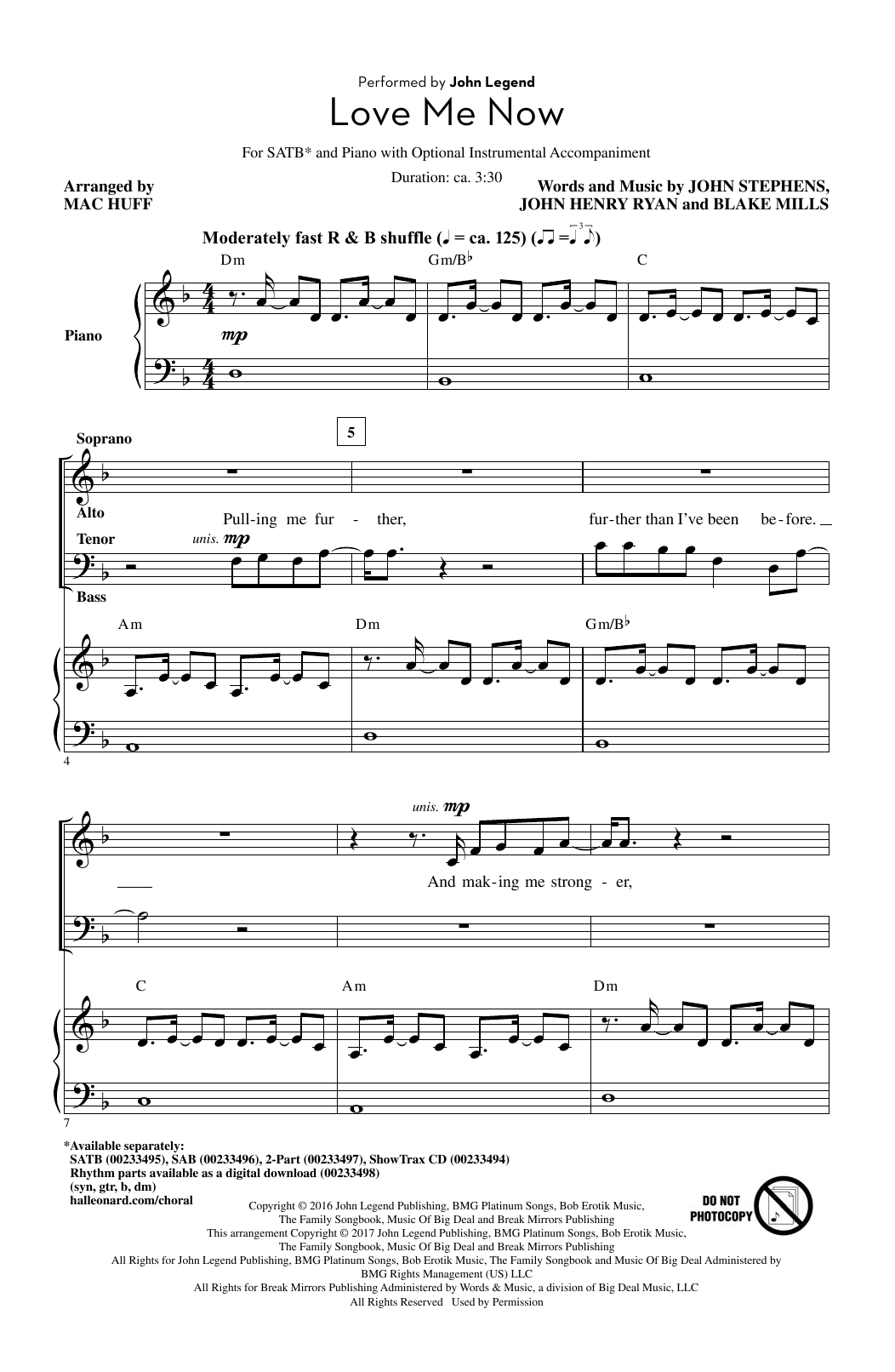 Mac Huff Love Me Now sheet music notes and chords. Download Printable PDF.