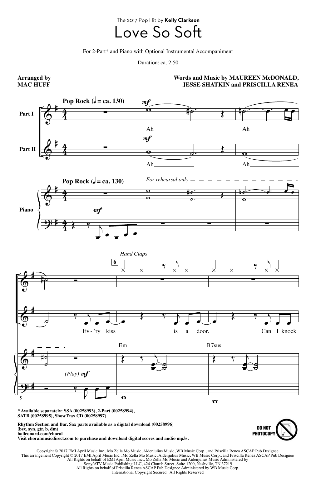 Mac Huff Love So Soft Sheet Music Notes & Chords for 2-Part Choir - Download or Print PDF