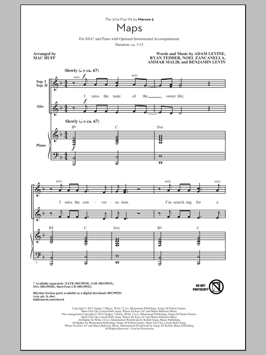 Maroon 5 Maps (arr. Mac Huff) Sheet Music Notes & Chords for SSA - Download or Print PDF