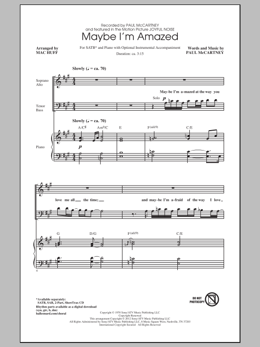 Paul McCartney Maybe I'm Amazed (arr. Mac Huff) Sheet Music Notes & Chords for 2-Part Choir - Download or Print PDF