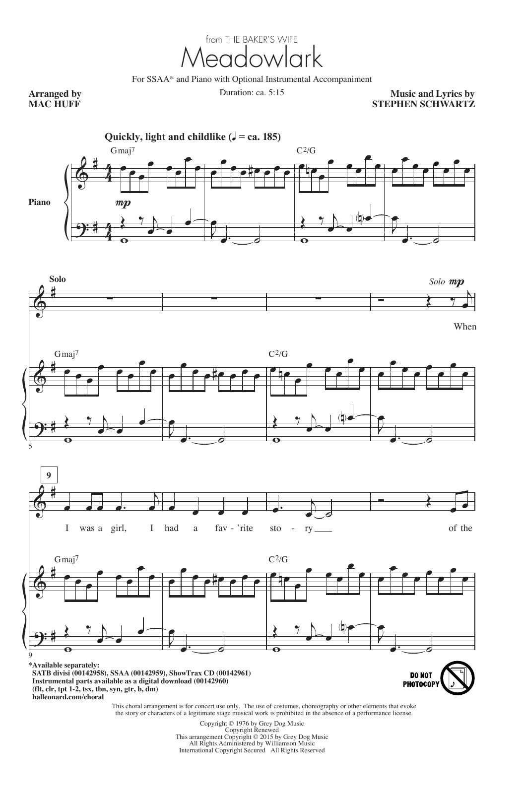 Stephen Schwartz Meadowlark (Arr. Mac Huff) Sheet Music Notes & Chords for SATB - Download or Print PDF