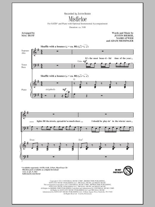 Justin Bieber Mistletoe (arr. Mac Huff) Sheet Music Notes & Chords for SAB - Download or Print PDF